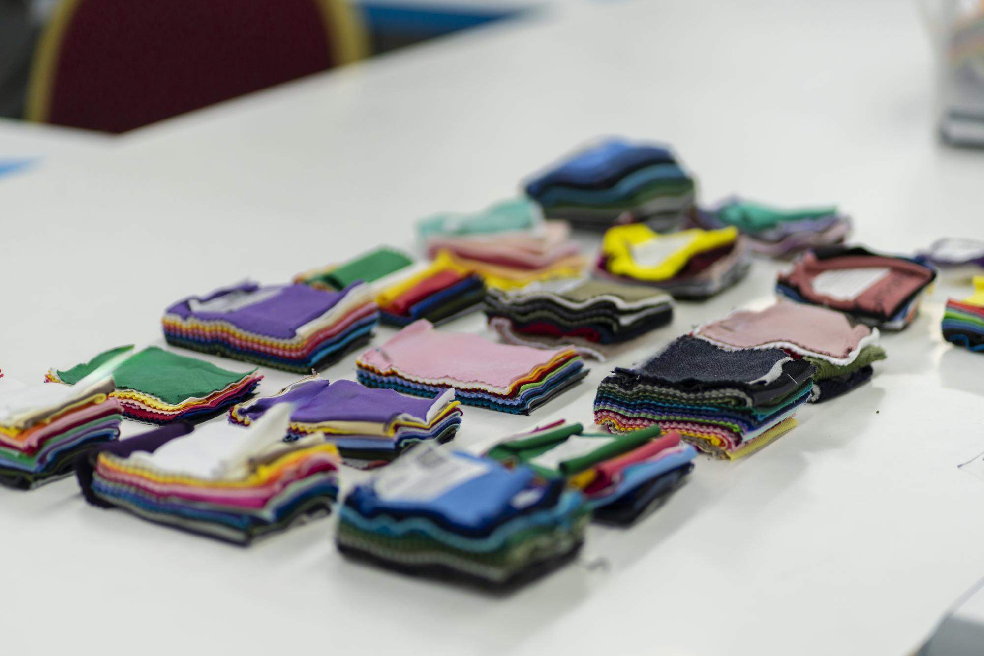 Finished embroidered patch collection on table